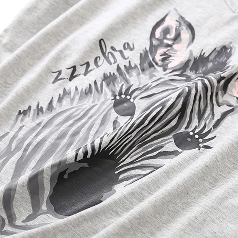 New Ladies Pajamas Set Summer/Spring Cartoon Zebra Printed Sleepwear V-Neck Top+Pants 2Pcs Korean Style Thin Large Size Homewear