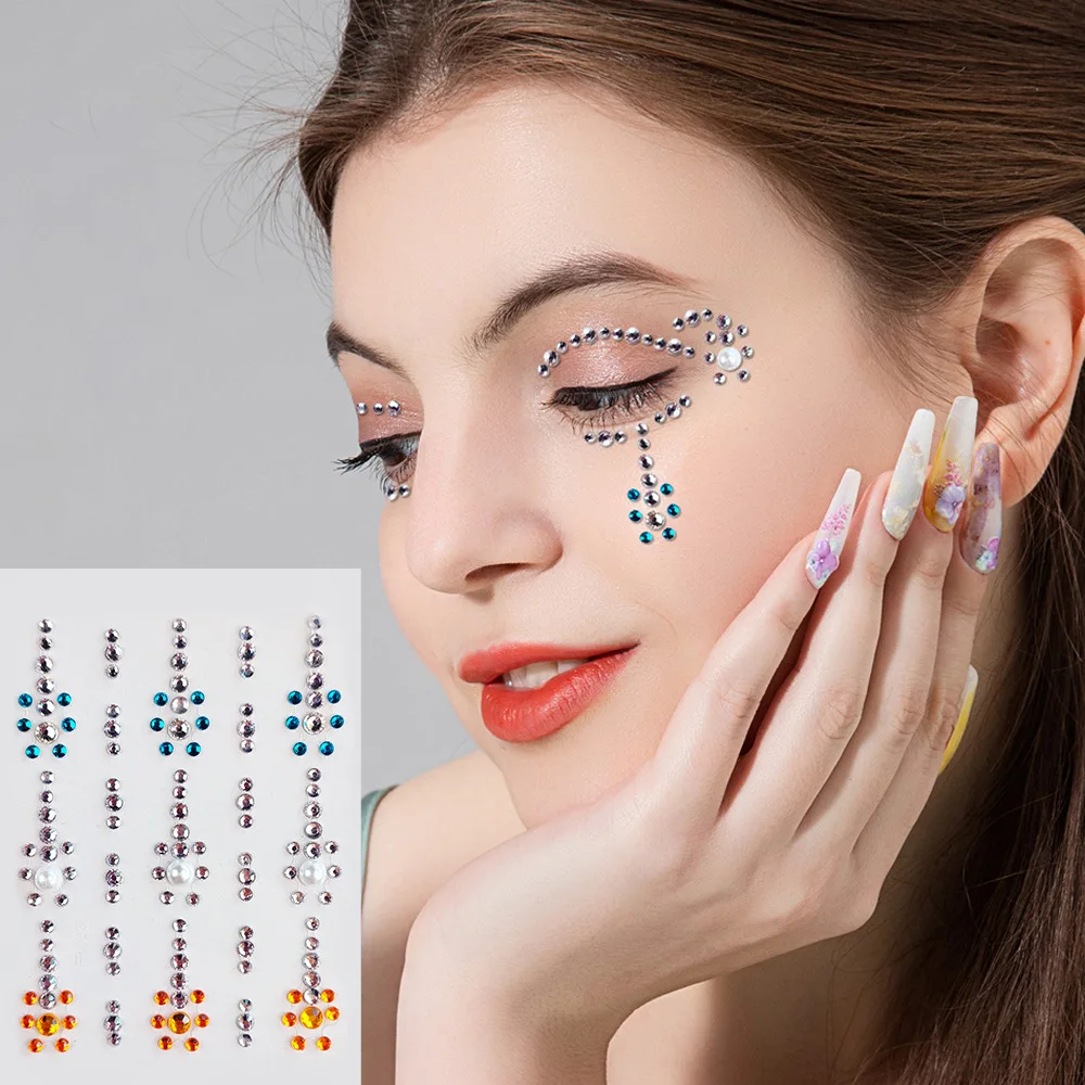 

3D Crystal Face Stickers Decorations Colored Shiny Acrylic Drill Stickers Fashion Temporary Tattoo Stickers Music Festival Party