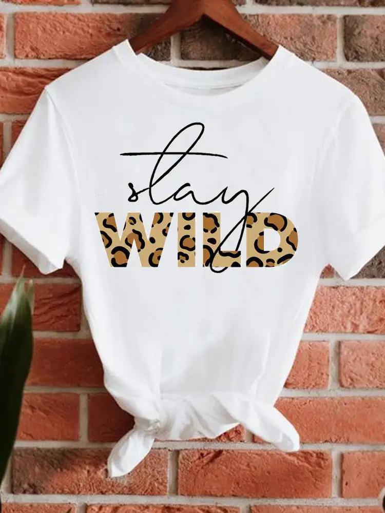 

Футболка женская с круглым вырезом, милая Модная рубашка с коротким рукавом, с леопардовым принтом, в стиле 90-х, летняя одежда, повседневная ...