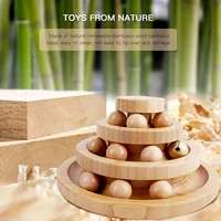 funny wooden cat bell rolling ball toys multilayer toys ball tower pet 2 intellectual game track model track rotating cat u7w9