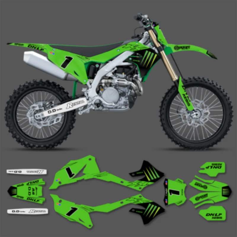 

PowerZone Custom Team клейкие наклейки виниловые наклейки комплект для Kawasaki 2019-2023 KXF KX450 2021-2024 KXF KX250 мотоцикл 11