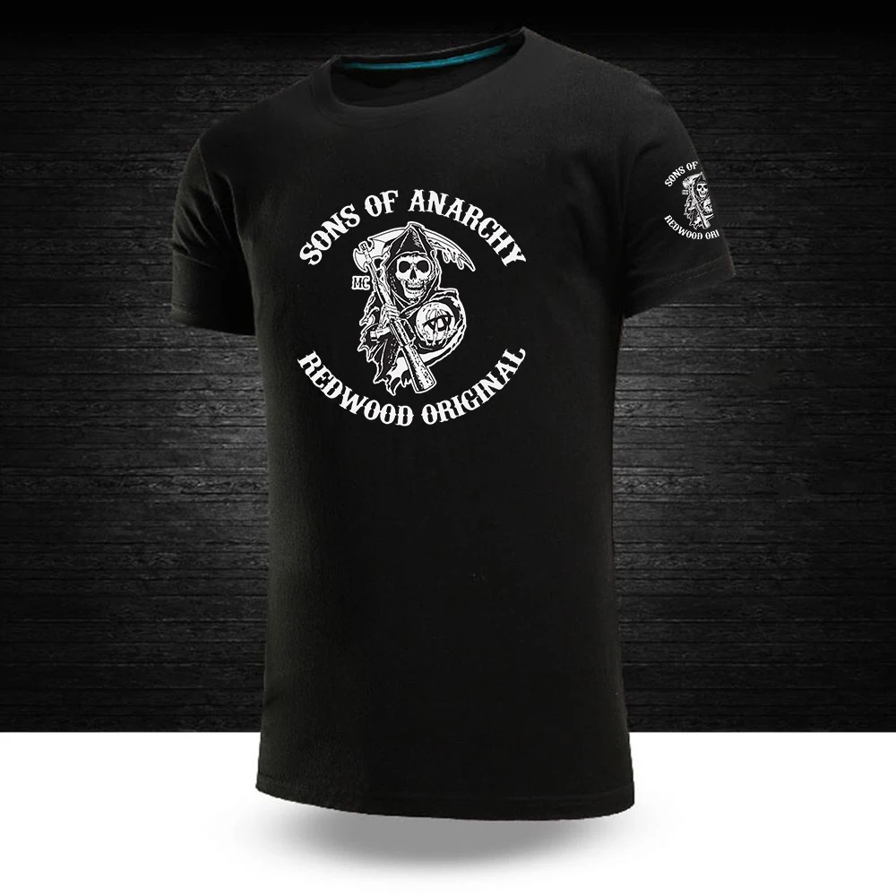 

Футболка мужская летняя с коротким рукавом и принтом «Сыны Анархии»