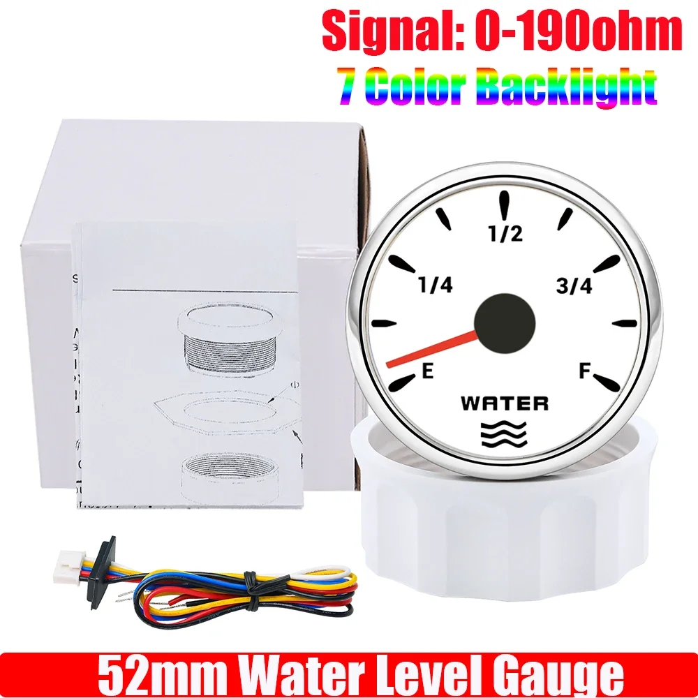 

Датчик уровня воды из нержавеющей стали 304 + датчик уровня воды 52 мм 0-190 Ом, счетчик резервуара для воды, 7 цветов, водонепроницаемый для автомобиля на заказ