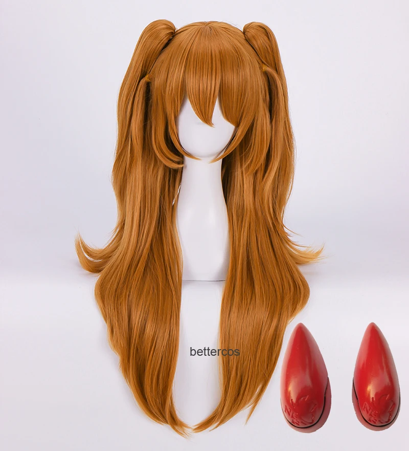 

Парик для косплея высокого качества ЕВА АСУКА Langley Soryu длинный оранжевый с 2 зажимами для конского хвоста термостойкий парик из синтетических волос