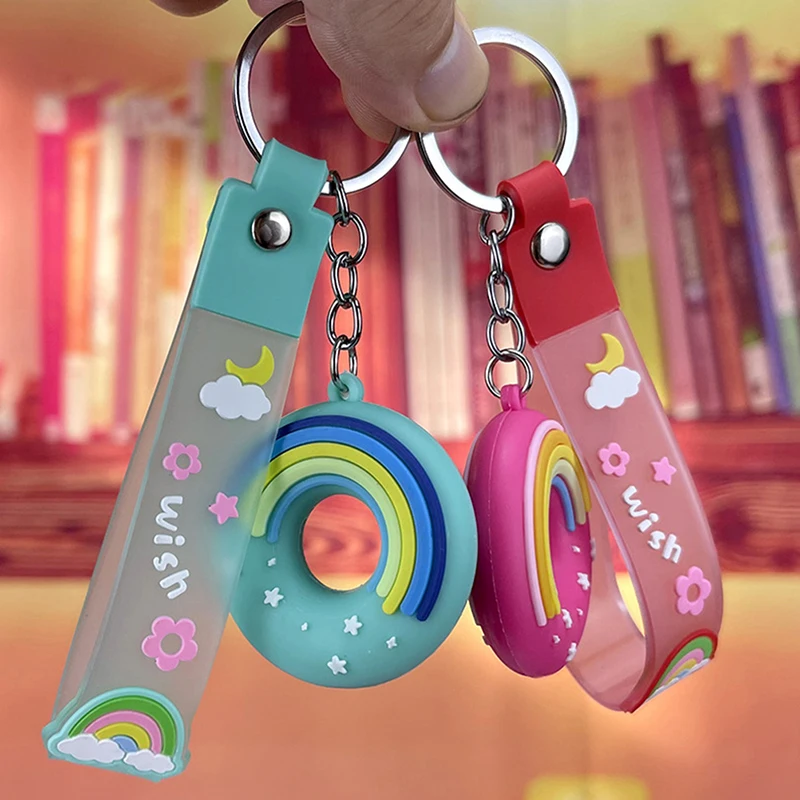 

Fashion Kawaii New Food Donut PVC Keychain For Women Men Cute Backpack Pendant Accessories Aesthetic Couples Gift Car Key Ring