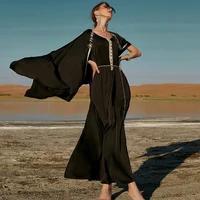 black stylish womens evening party dress free shipping dubai muslim arabic long robe soft festival clothing beach cape outfits