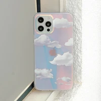 clouds laser phone case for iphone 13 12 11 pro mini clear transparent shockproof cover for iphone x xr xs max se 2020 7 8 plus