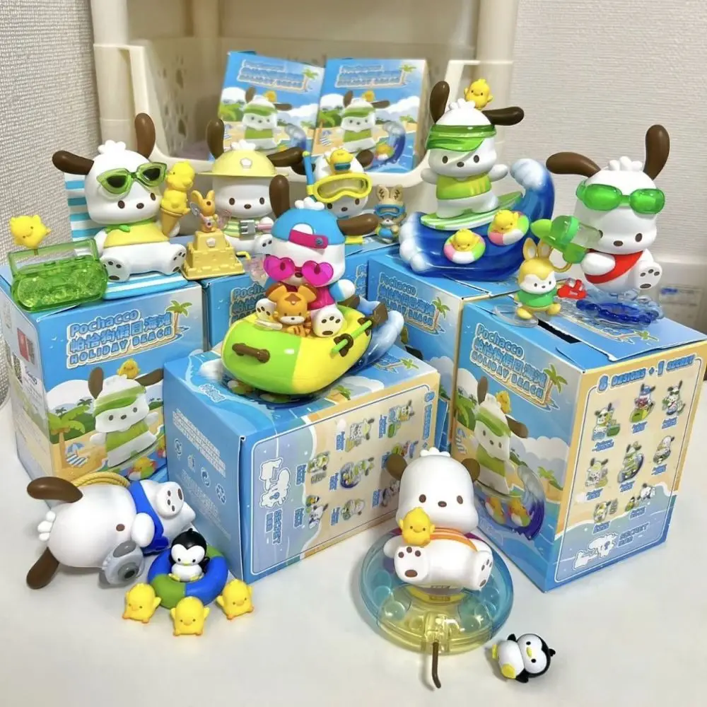 Фото Kawaii Sanrio Pochacco Слепая Коробка Праздничная Пляжная Серия Тайный Сюрприз Фигурка Аниме Модель Куклы Рождественский Пода... №3