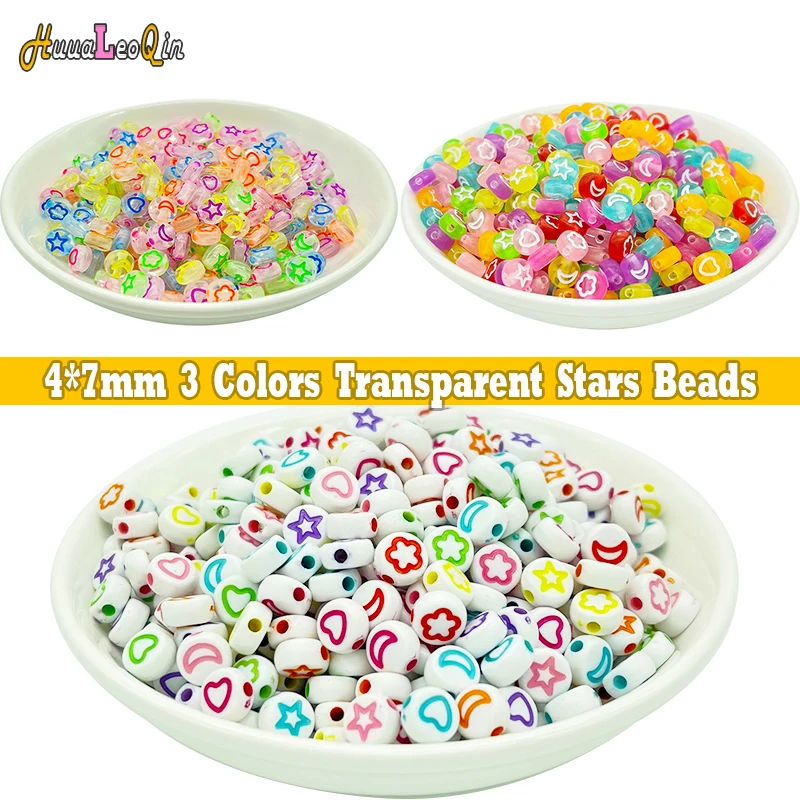

100pcs 4*7mm Acrylic Transparent Stars Beads Loose Spaced Seed Beads for Needlework Jewelry Making DIY Charms Handmade Bracelets