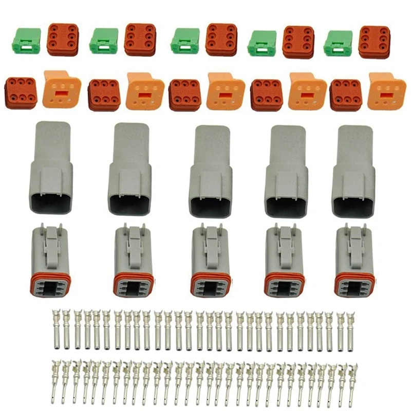 

5 Kit 6 Pin Way DT Series Connector Gray Receptacle IP67 Waterproof Heavy Duty 14-20 AWG 13 Amps Continuous