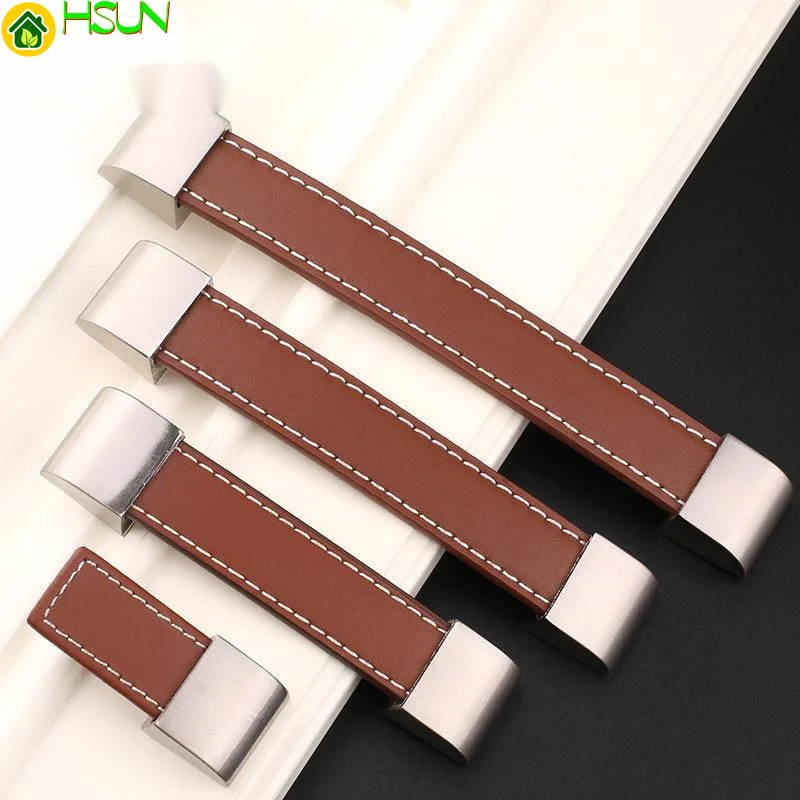 

European-style cabinet door handle simple leather handle cabinet handle drawer leather furniture hardware