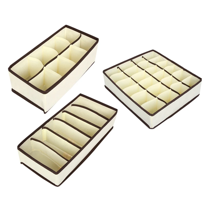 

3 Pcs Set Underwear Bra Organizer Storage Box Beige Drawer Closet Organizers Boxes For Underwear Scarves Socks Bra