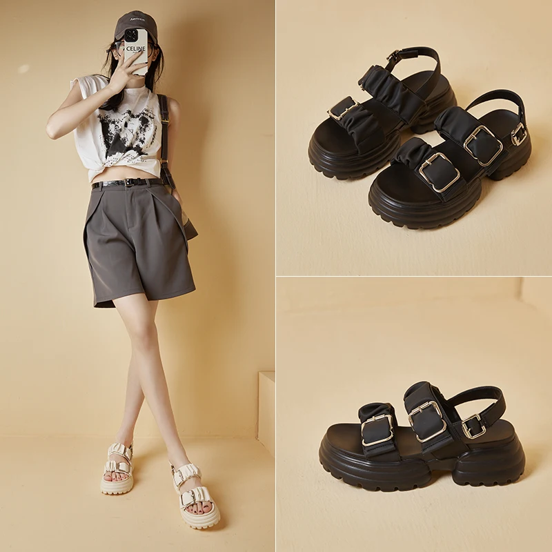 AIYUQI Sandals Women 2023 New Comfortable Women's Summer Sandals Belt Buckle Wearing Platform Sandals Women