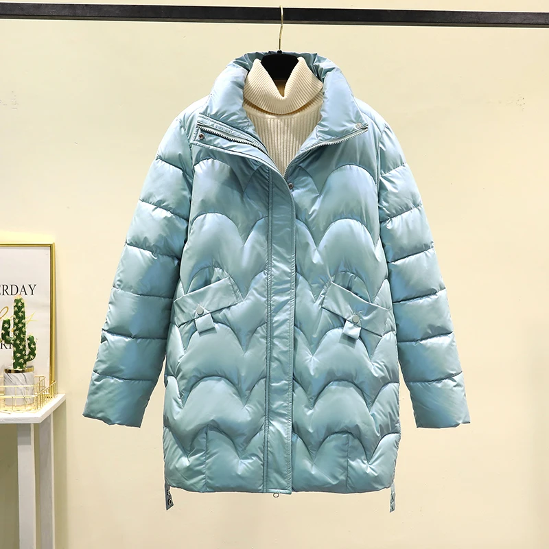 2023 New Winter Jacket Glossy Stand Collar Coat Cotton Padded Casual Parkas Jackets Thick Warm Female Overcoat Outwear