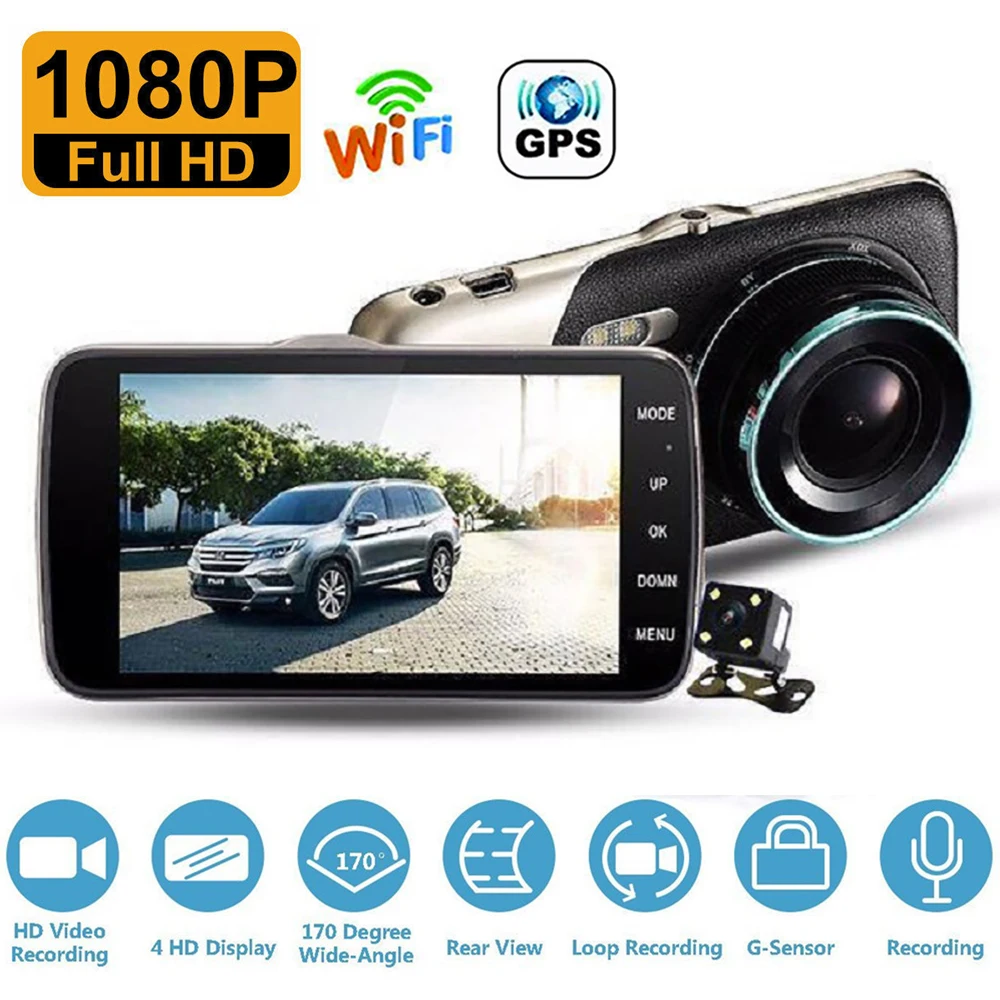 

Автомобильный видеорегистратор WiFi Full HD 1080P, видеорегистратор с камерой заднего вида, Автомобильный видеорегистратор с ночным видением, автомобильная камера, GPS-трекер, видеорегистраторы