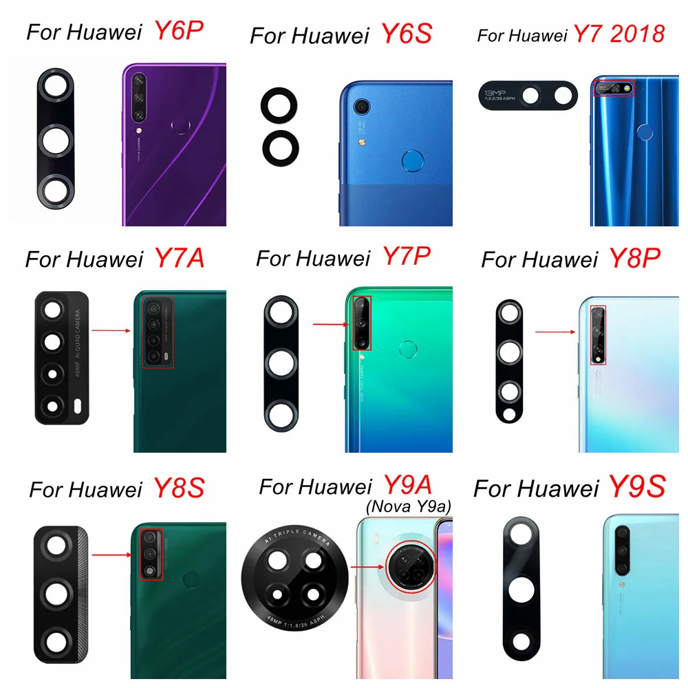 Стеклянный объектив задней камеры для Huawei Y5 Y6 Y7 Y8 Y9 Prime Pro Y5P Y6P Y6S Y7A Y7P Y8S Y8P Y9S Y9A Y60 2018