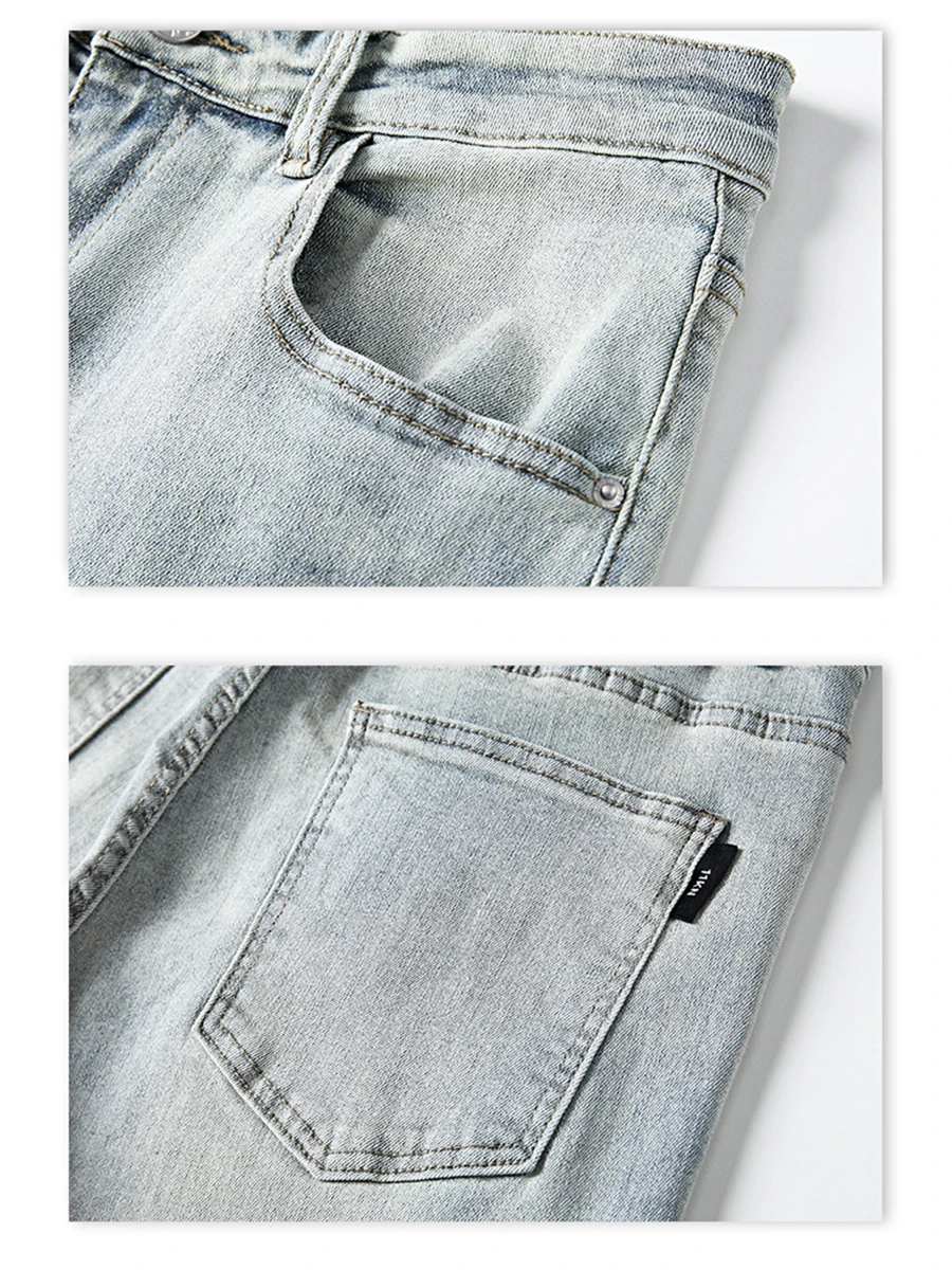 Four Seasons Men's Jeans Korean High Street Trend Straight Slim Pants Streetwear Men's Ins Hot Sale Y2k Men’s Jeans  Mens Pants