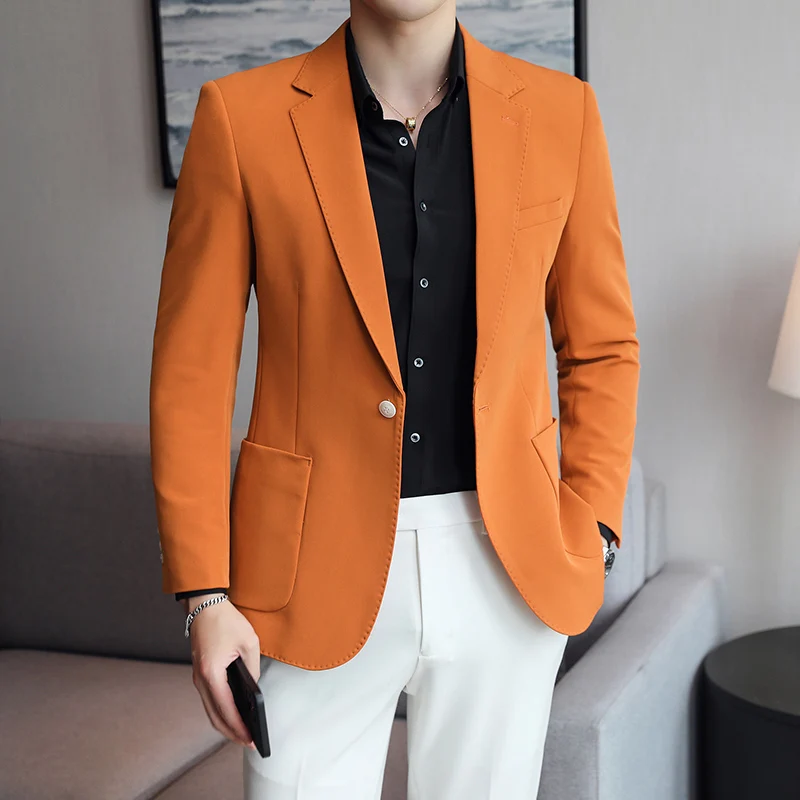 

2023 New Arrival Spring Orange Blazers For Men Slim Fit Groom Wedding Suit Jacket Classic 5XL Plus Size Mens Casual Suit Jacket
