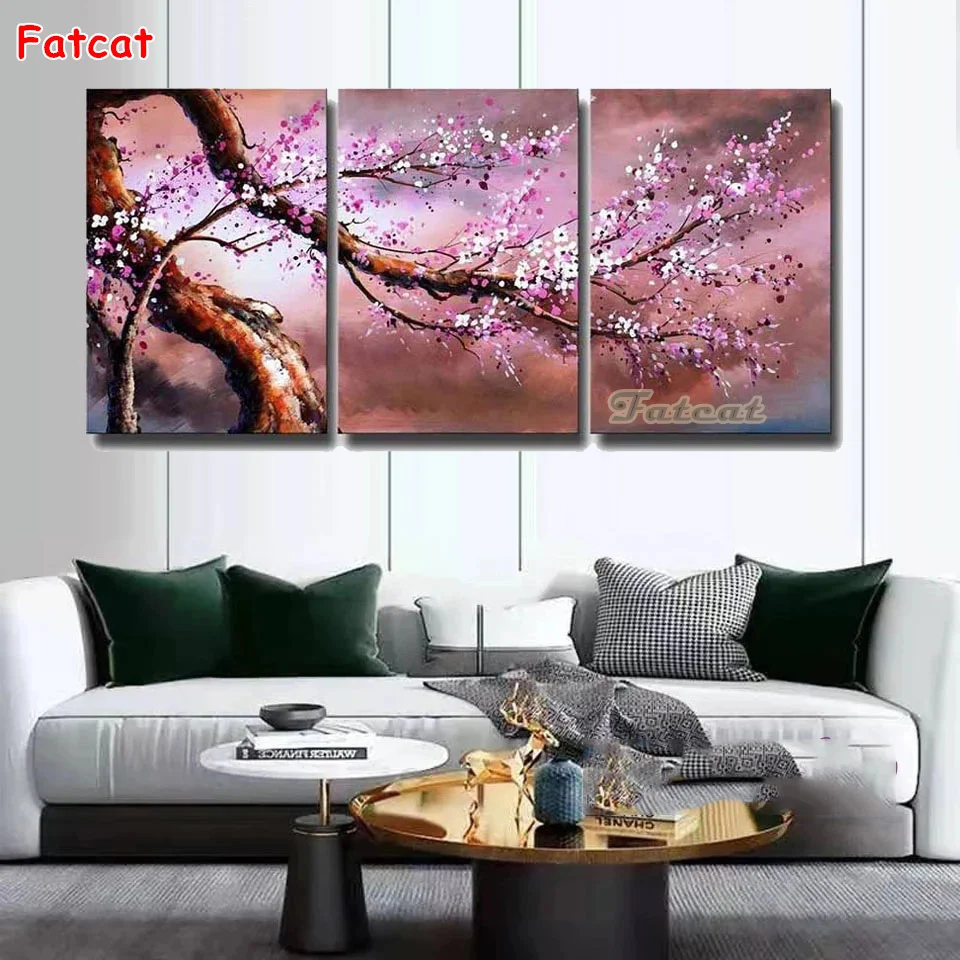 

Триптих, алмазная живопись, новый цветок сливы, 5D, алмазная вышивка, вышивка крестиком, цветок, набор из 3 шт., полное сверление, домашний деко...