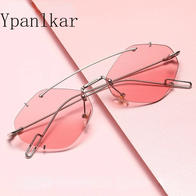 

Fashion Rimless Polygonal Sunglasses Women Double Bridge Glasses Retro Sunglass Luxury Designer Eyewear UV400 Sun Glass Shades