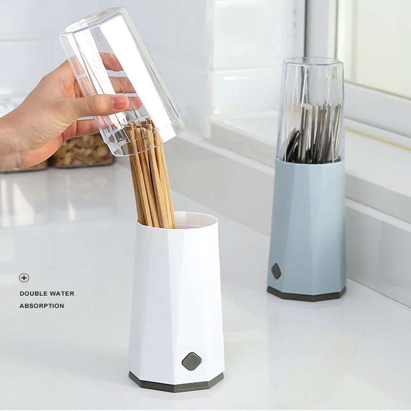 

Multi-Function Drain Chopsticks Box Kitchen With Lid Dust Cover Cutlery Storage Box Food Container Easy Clean Plastic
