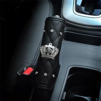 women rhinestone queen seat safety belt pads leather crystal handbrake cover ladies bling tiara gear crown shift stick protector