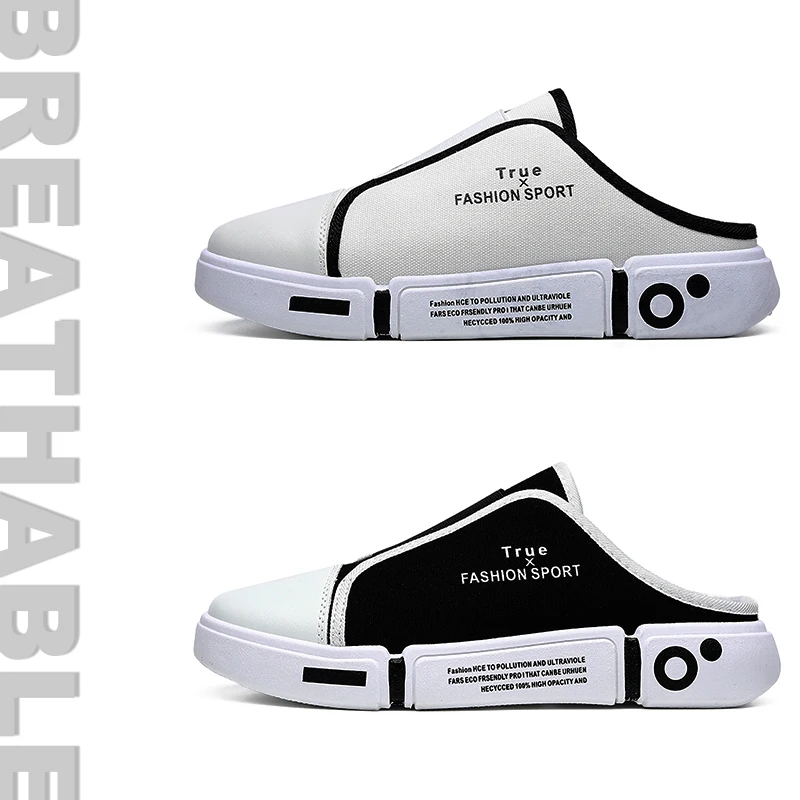 

2022 Summer Novelty Casual Style Men's Mules Shoes Daily Outside Slip-On Breathable Comfort Flat Slipper Shoes White/Black