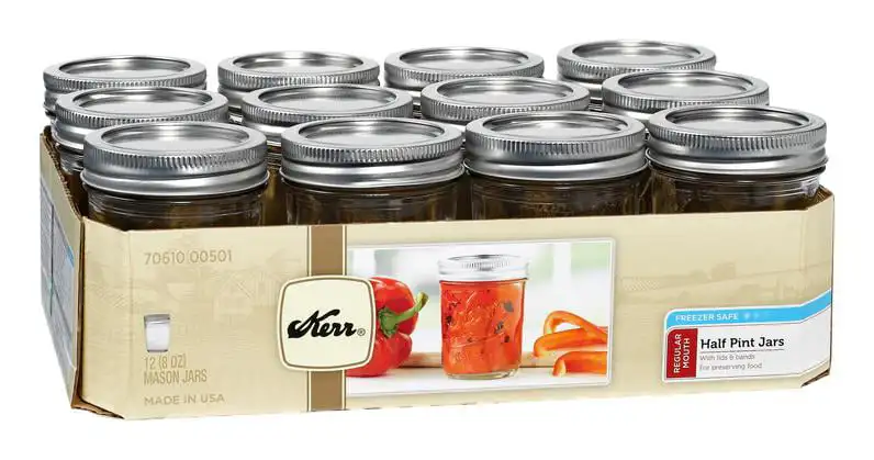 

Jars, Regular Mouth Half-Pint (8 oz.) Mason Jars with Lids and Bands, 12 Count Small container Kitchen organizer Container Glass