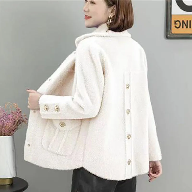 Parkas Women's Outdoors Coats 2022 Winter Faux Fur Imitation Mink Velvet Single Breasted Splicing Cardigan Casual Jackets Woman