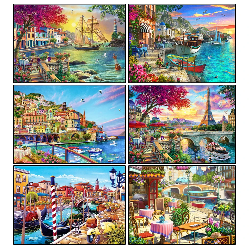 

Diamond Embroidery Seaside Full Drill Square Diamond Painting New 2022 Landscape Town Mosaic Cross Stitch Home Decor