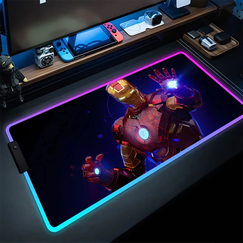 Большой игровой коврик для мыши RGB I-Iron Man нескользящий компьютерной клавиатуры