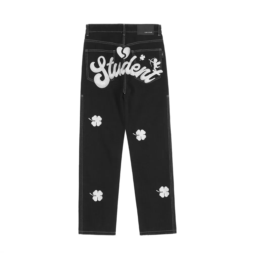 Men's spring and summer new hot-selling trendy street personality embroidered letters series top line straight jeans