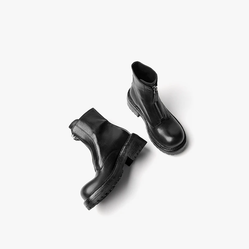 Ботильоны BEAUTODAY женские кожаные лошадиные полусапожки на платформе с круглым