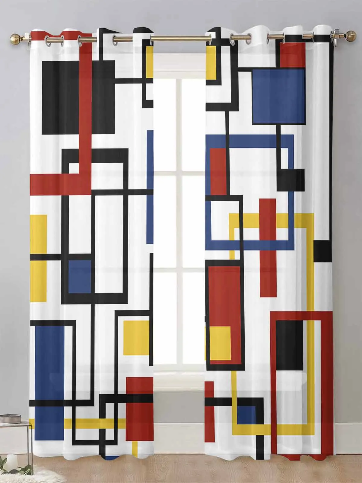 

Nordic Retro Medieval Geometric Abstract Colorful Sheer Curtains Living Room Window Voile Tulle Curtain Drapes Home Decor