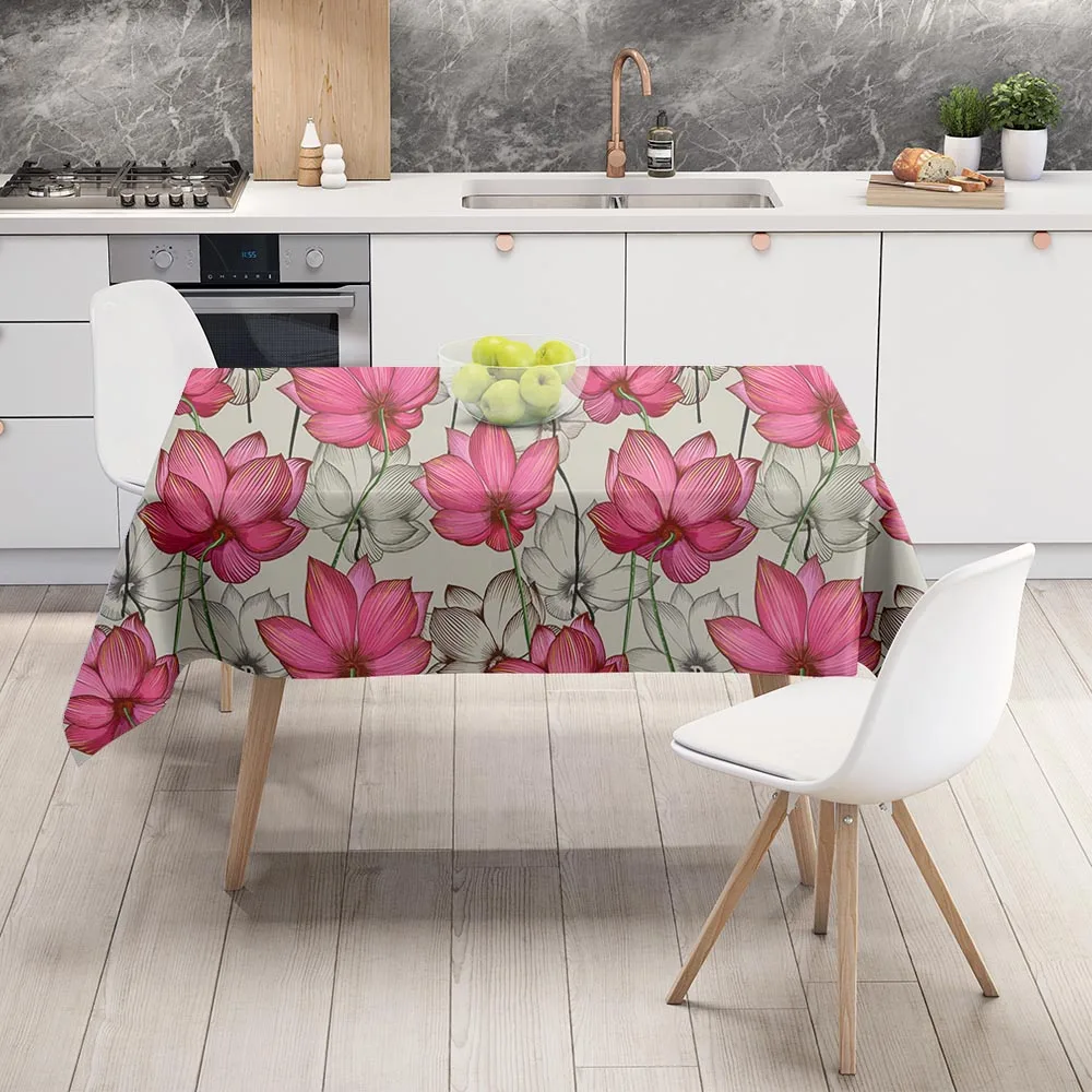 

Lotus Flower Plant Leaves Tablecloth Rectangle Picnic Mat Table Cover Decoration Home Desk Restaurant Party Living Room