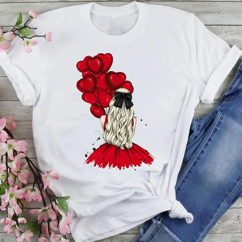 

Women Graphic 90s Watercolor Balloon Love Cartoon Summer Fashion Print Short Sleeve Wear Vacation Tops Tees Tshirt T-Shirt