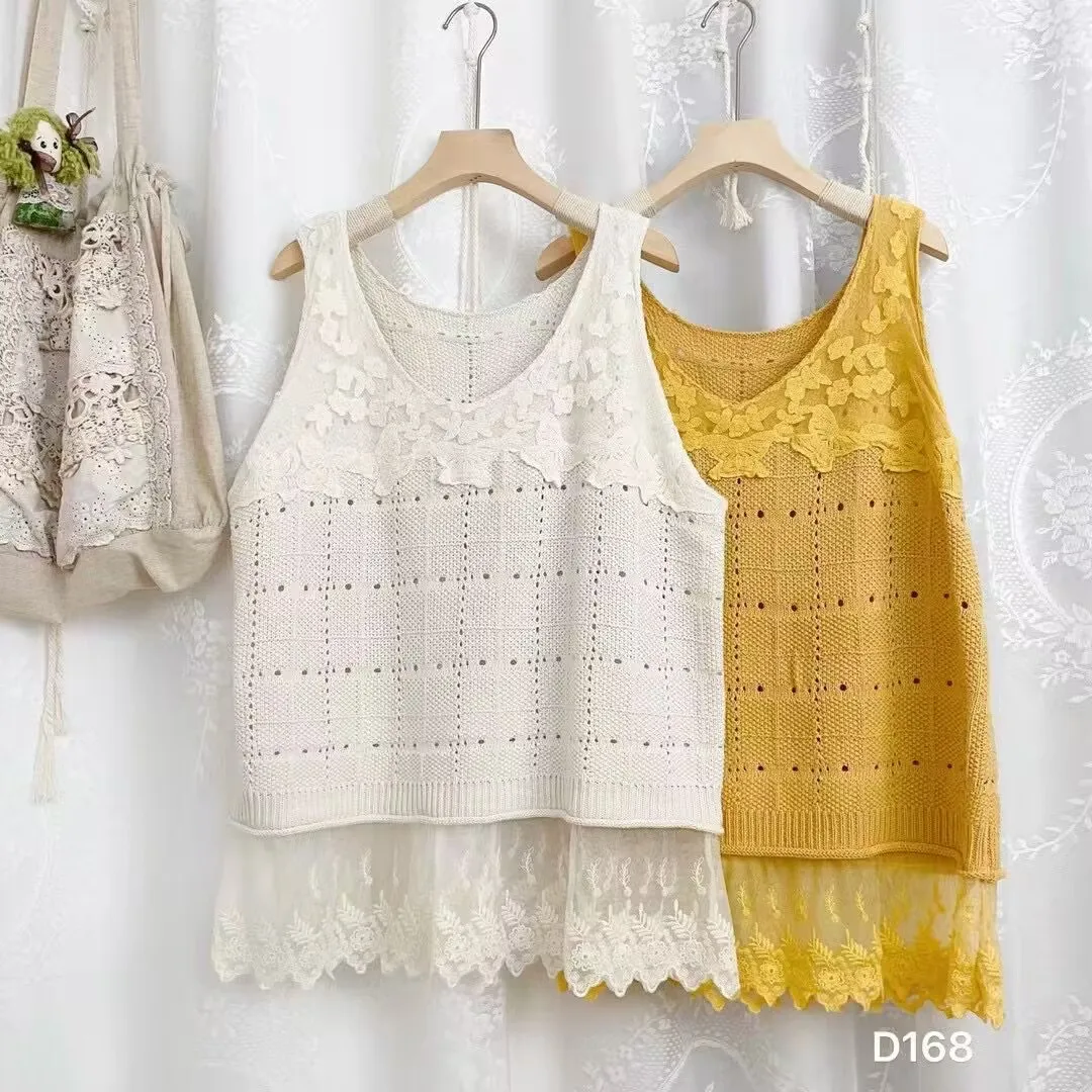 Осенний новый милый кружевной свитер жилет Женские однотонные трикотажные топы
