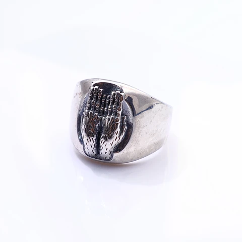 Открытое регулируемое кольцо LENNIK See No Evil серебристого цвета