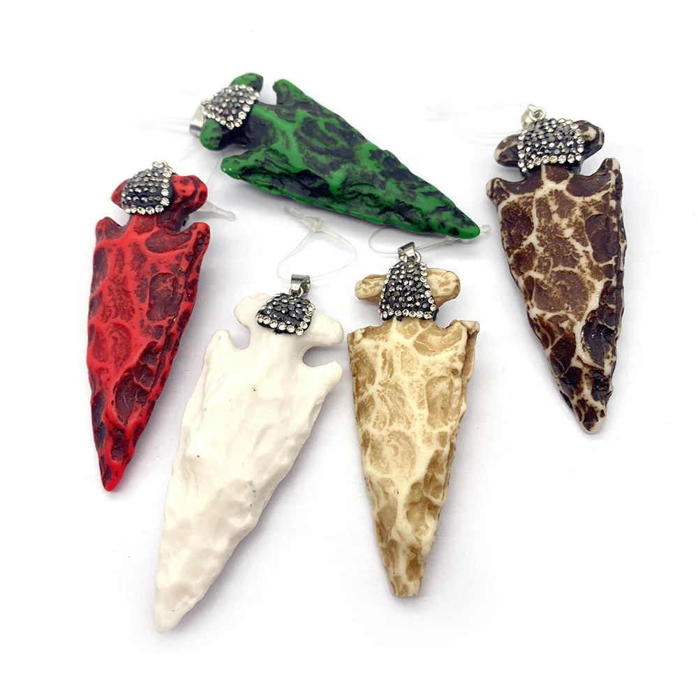 

Natural Stone Resin Beef Bone Pendant Cone Shape Inlaid Rhinestones Multicolor Pendant DIY Necklace Jewelry Making Accessories