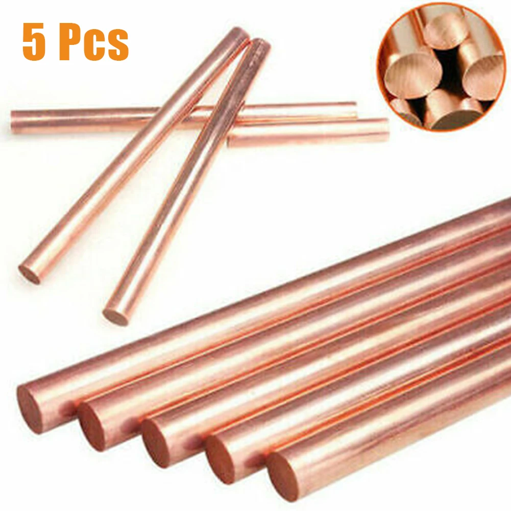 

5pcs 99.9% Pure Coppers Cu Metal Rods Cylinder Diameter 4mm, Length 100mm Milling Welding Metalworking Round Bar Rod Hand Tool