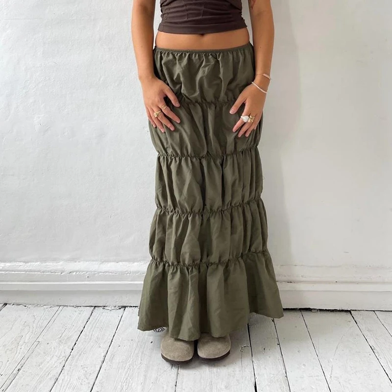 

Женская плиссированная юбка с низкой талией, длинная юбка-карго цвета хаки в стиле Харадзюку 1920-х годов, винтажная уличная одежда в стиле гранж, Y2K