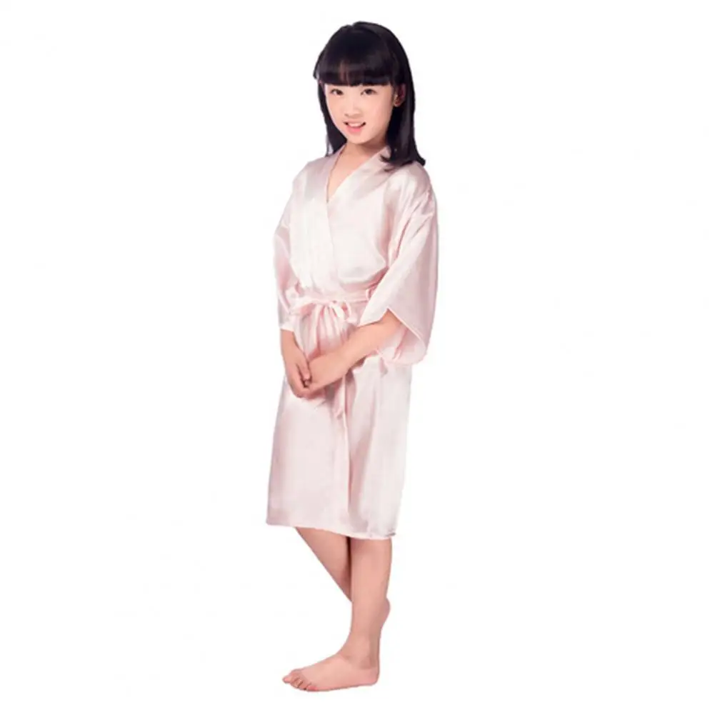 

Siky Nightgown Soft Silky Girls Nightgown Breathable Ice Silk V Neck Lace Up Loose Fit with Three Quarter Sleeves for Hot Spring