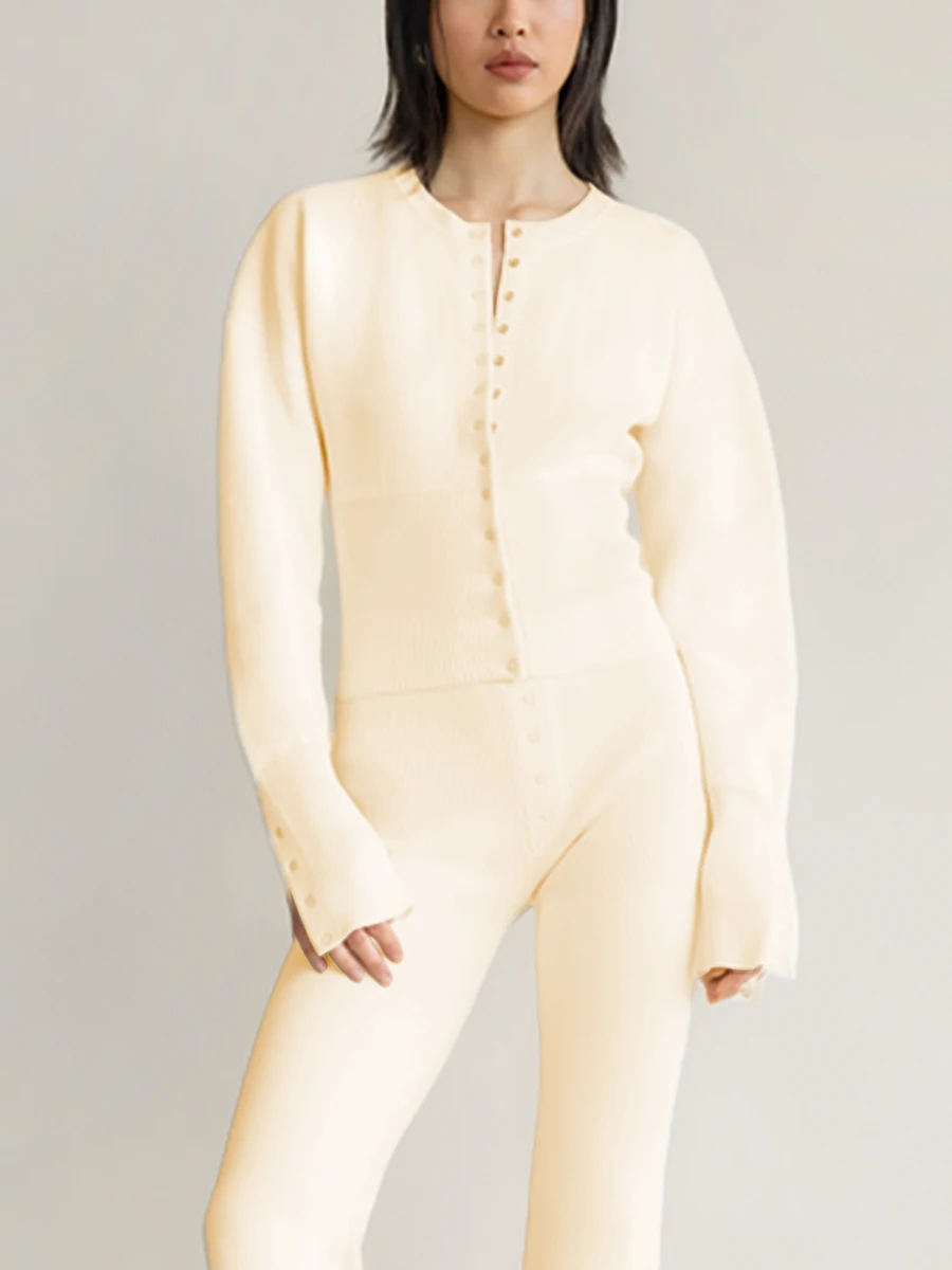 

Women 2023 Fall Long Sleeve Open Front Button Down Knit Cardigan Sweaters