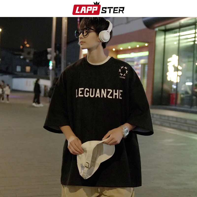 

LAPPSTER Chamois Y2k Oversized Letter Print T Shirts 2023 Summer Mens Japanese Streetwear Tshirts Korean Fashions Casual Tees