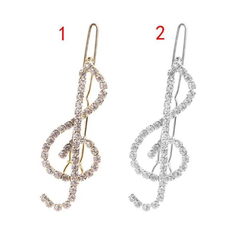 

Women Elegant Classical Music Note Treble Clef Shape Hair Clips Luxury Glitter R