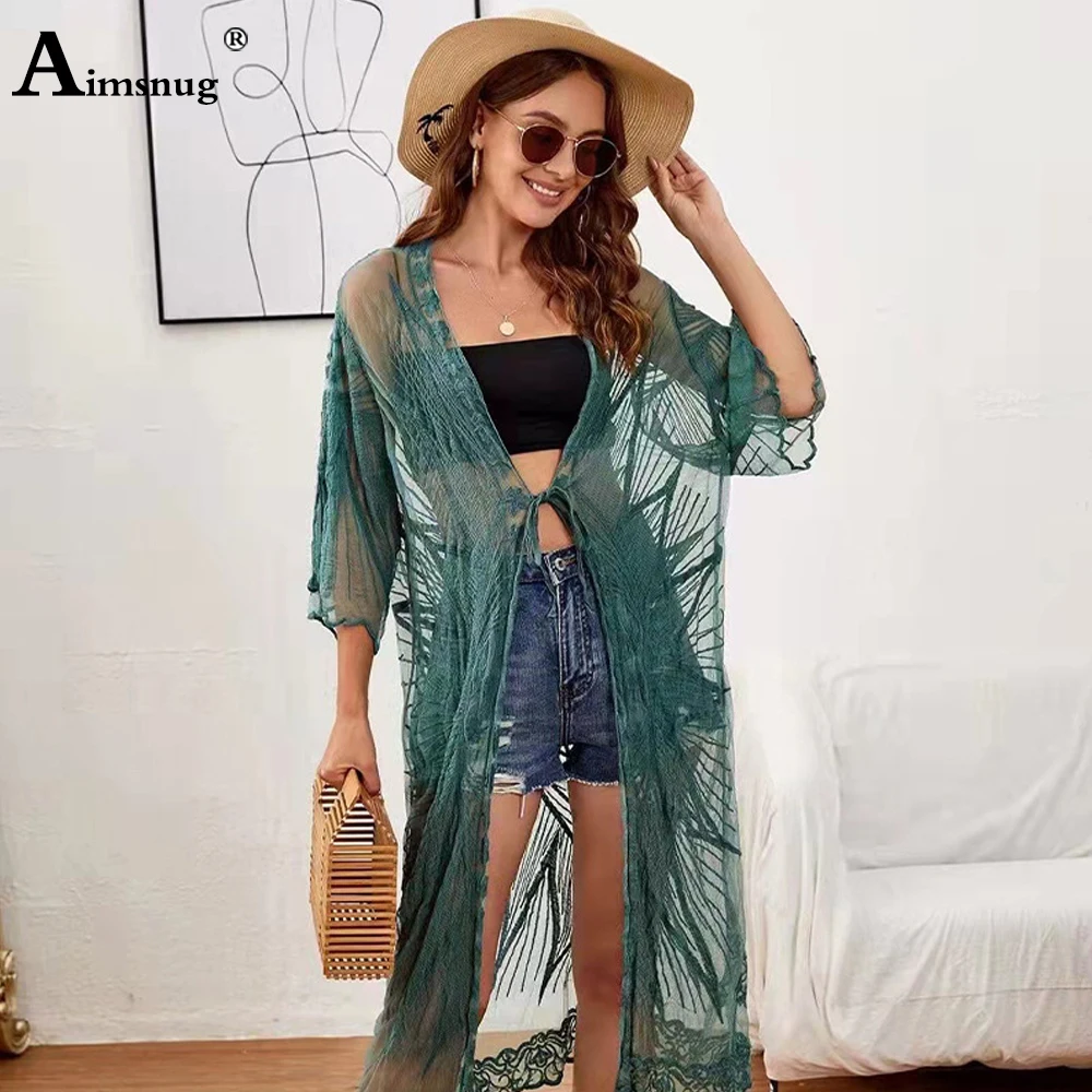 2022 Summer New Casual Beach Cover up dress Sexy Tunic Long Pareos Hook Lace Hollow Cover ups Swim Cover up Robe Plage Beachwear