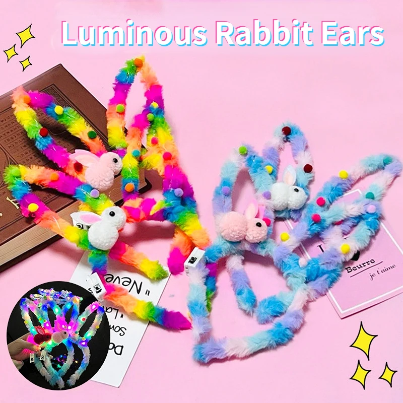

10pcs New Plush Shiny Light-Up Rabbit Ears Headband Led Glowing Bunny Wedding Birthday Headwear Party Supplies Hair Accessories