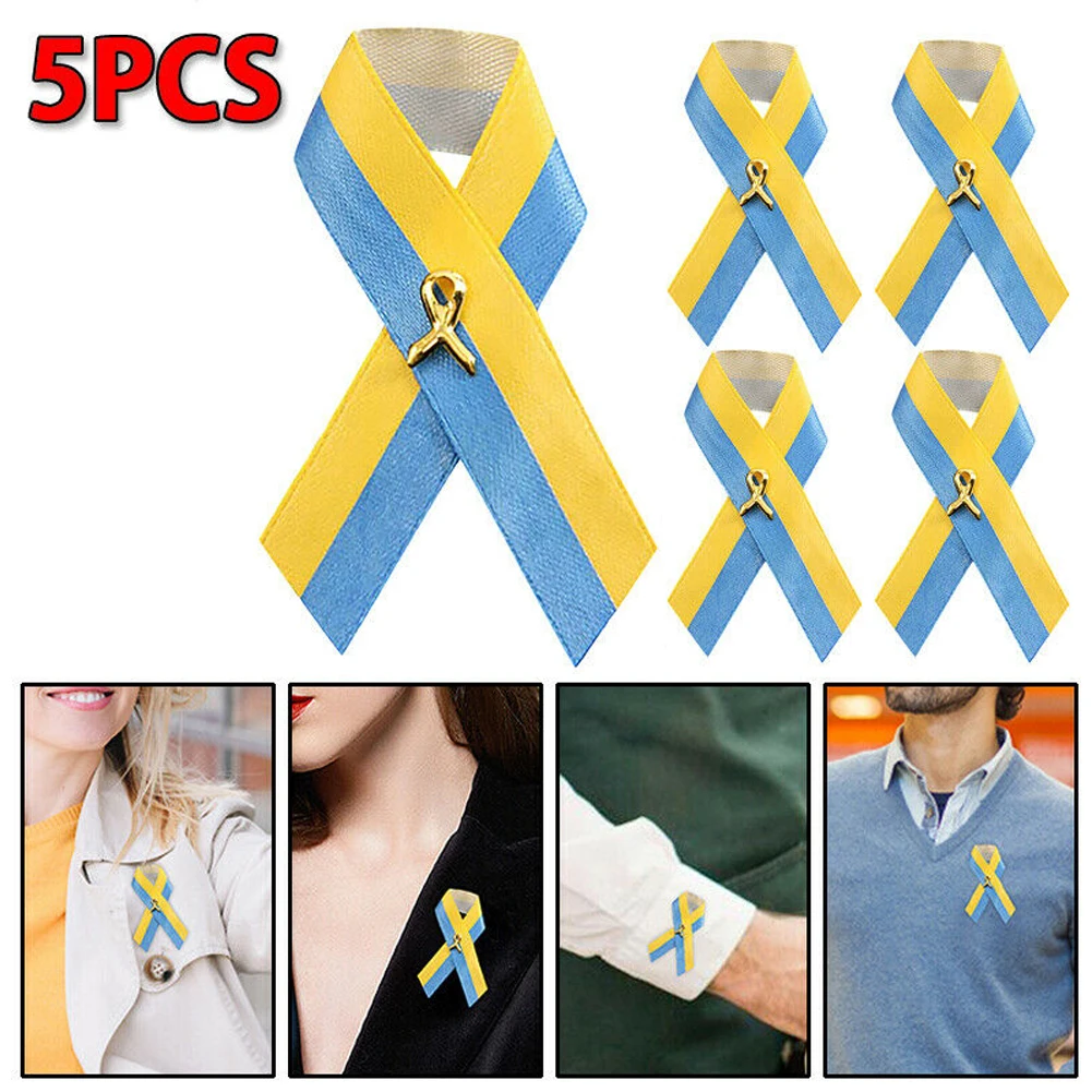 

1/5PCS Ukraine Flag Awareness Ribbon Pins Brooch Badge Pin National Emblem National Flower Brooch Badges Lapel Pins