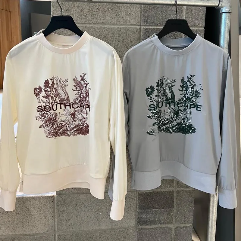 

Женский свитер с длинным рукавом, круглым вырезом и принтом