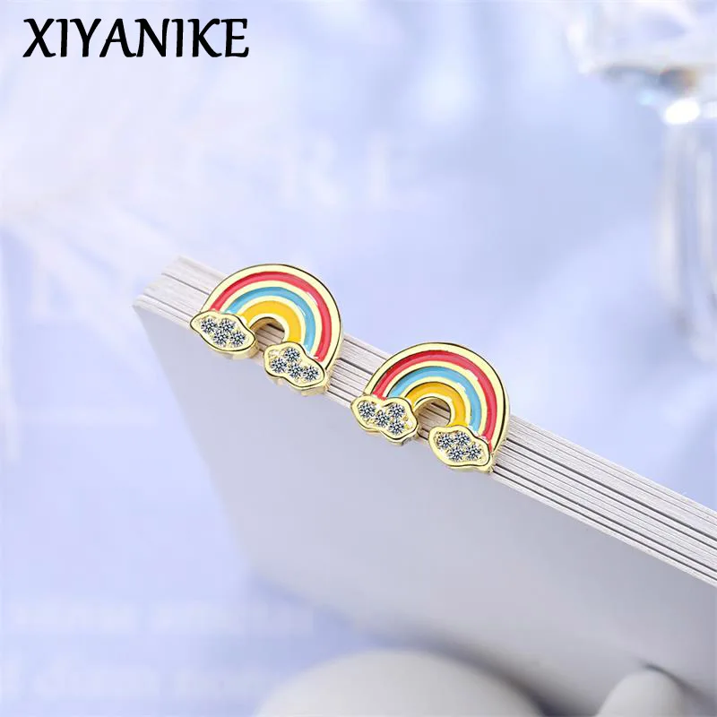 

XIYANIKE Cute Rainbow Ear Stud Earrings For Women Girl Fashion New Piercing Jewelry Lady Gift Party Birthday сережки